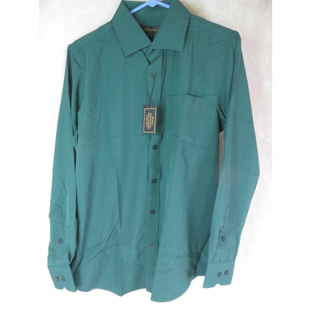 DiBanGu Shirt Men's Size Small Long Sleeve Button Up Collared Green NWT